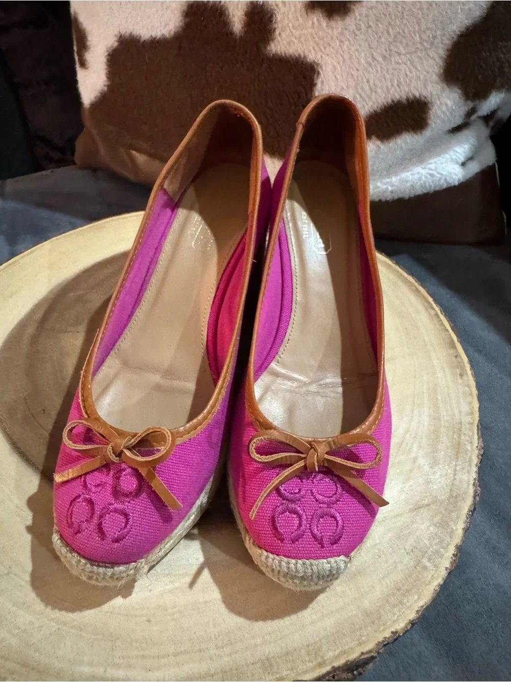 Coach Pink Espadrille with Tan Leather Trim